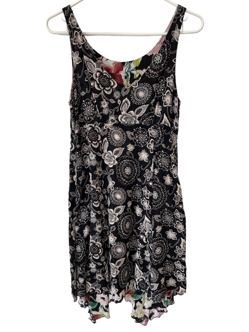 Cabi Malibu Dress Small Floral Reversible Sleeveless V-Neck Black White Bohemian